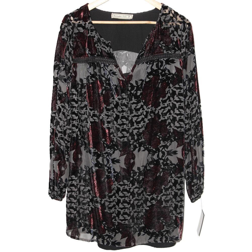 Womens Abercrombie & Fitch Black Long Sleeve Sheer Tunic Dress Size Medium